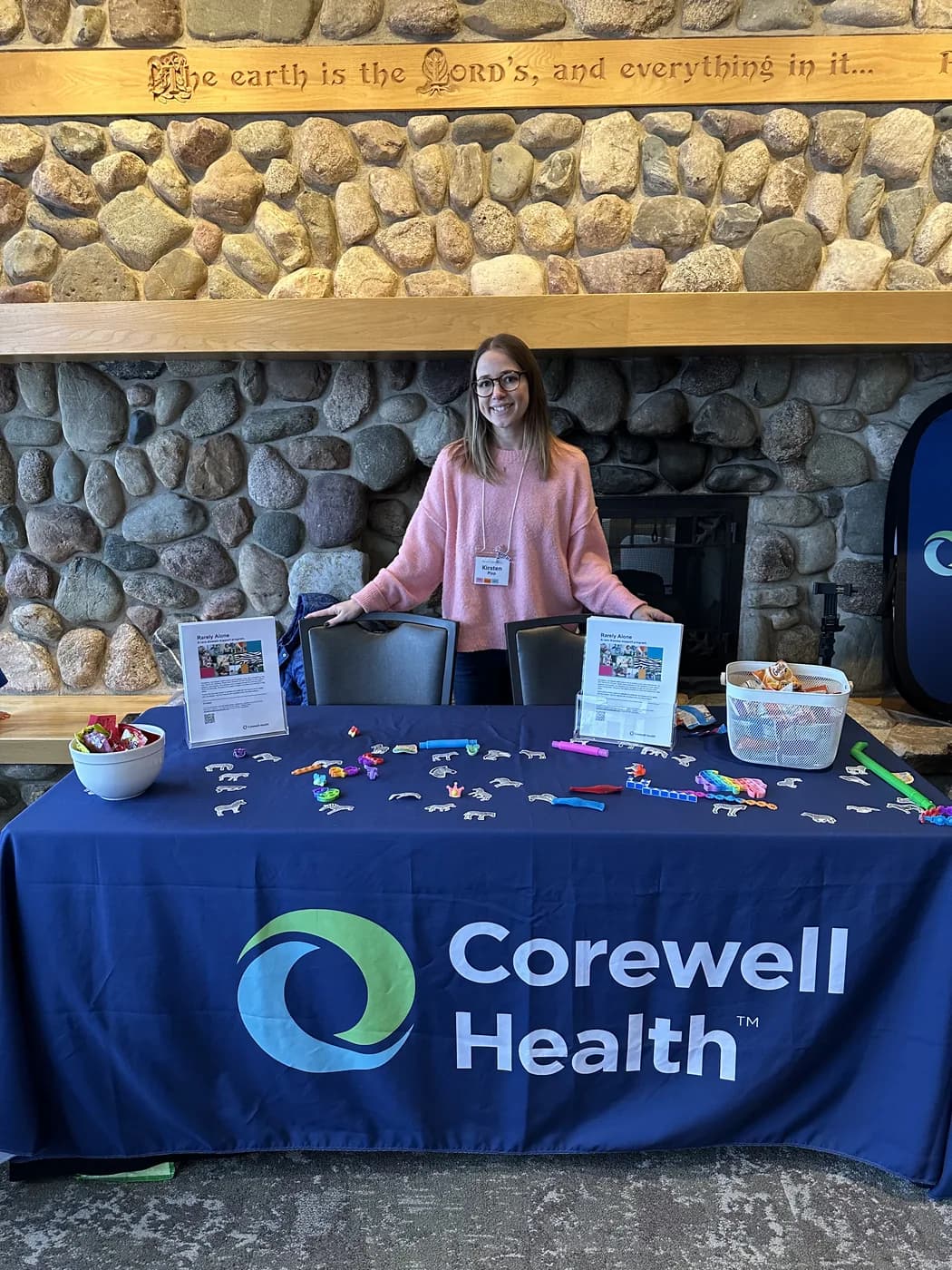 A Corewell Health table set up for the Rarely Alone rare disease support program